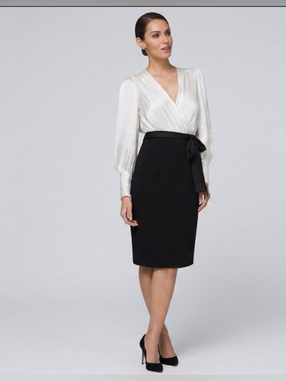 Satin & Knit Bodice Dress | Monochrome Sheath